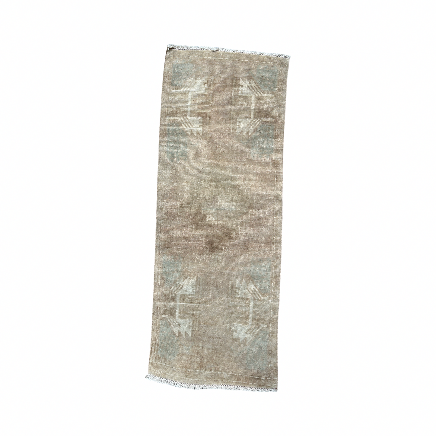 Vintage Turkish Oushak Rug, muted beige/light teal 1.5’ x 3.8’