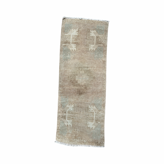 Vintage Turkish Oushak Rug, muted beige/light teal 1.5’ x 3.8’