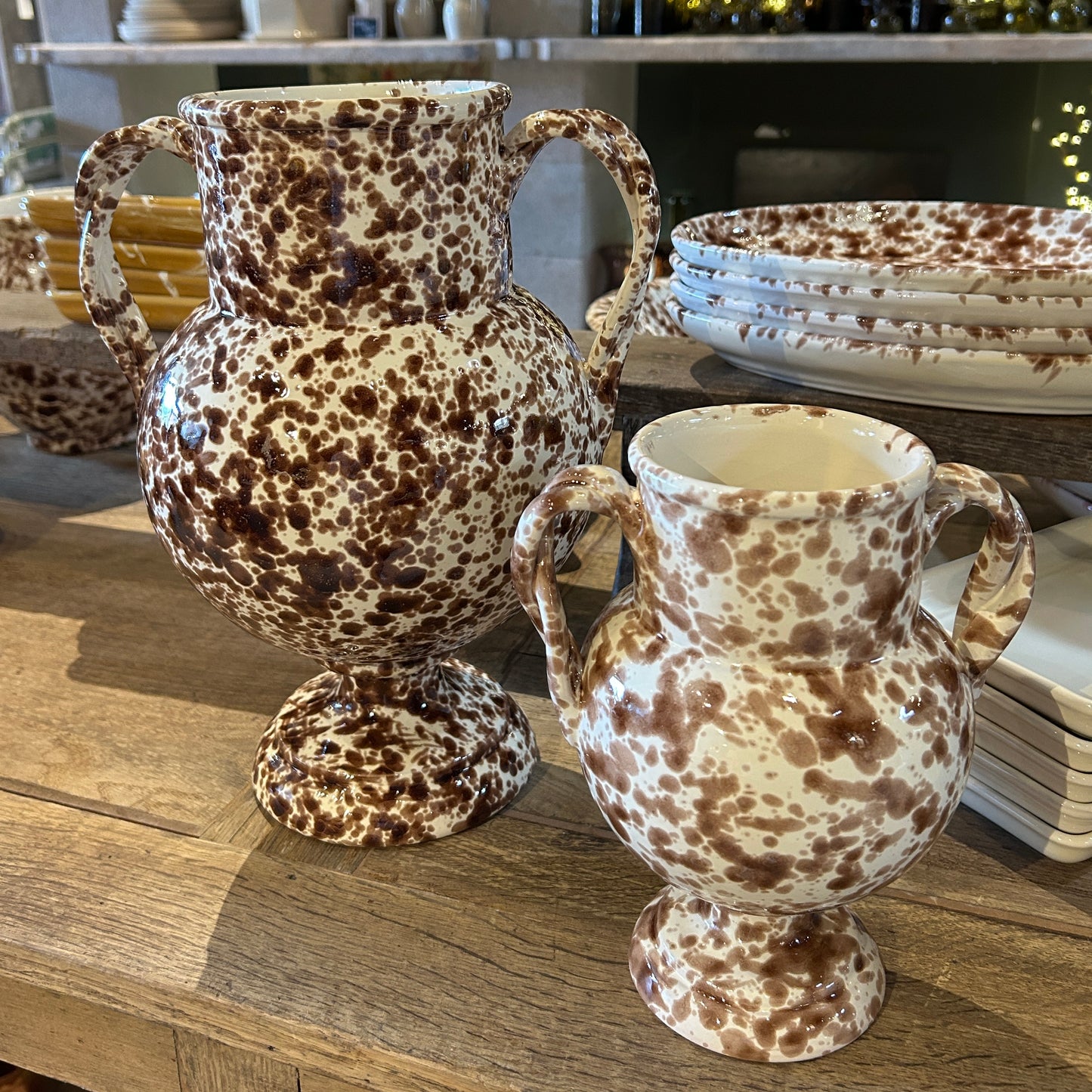The Giardino Footed Vase in Splatter Brown