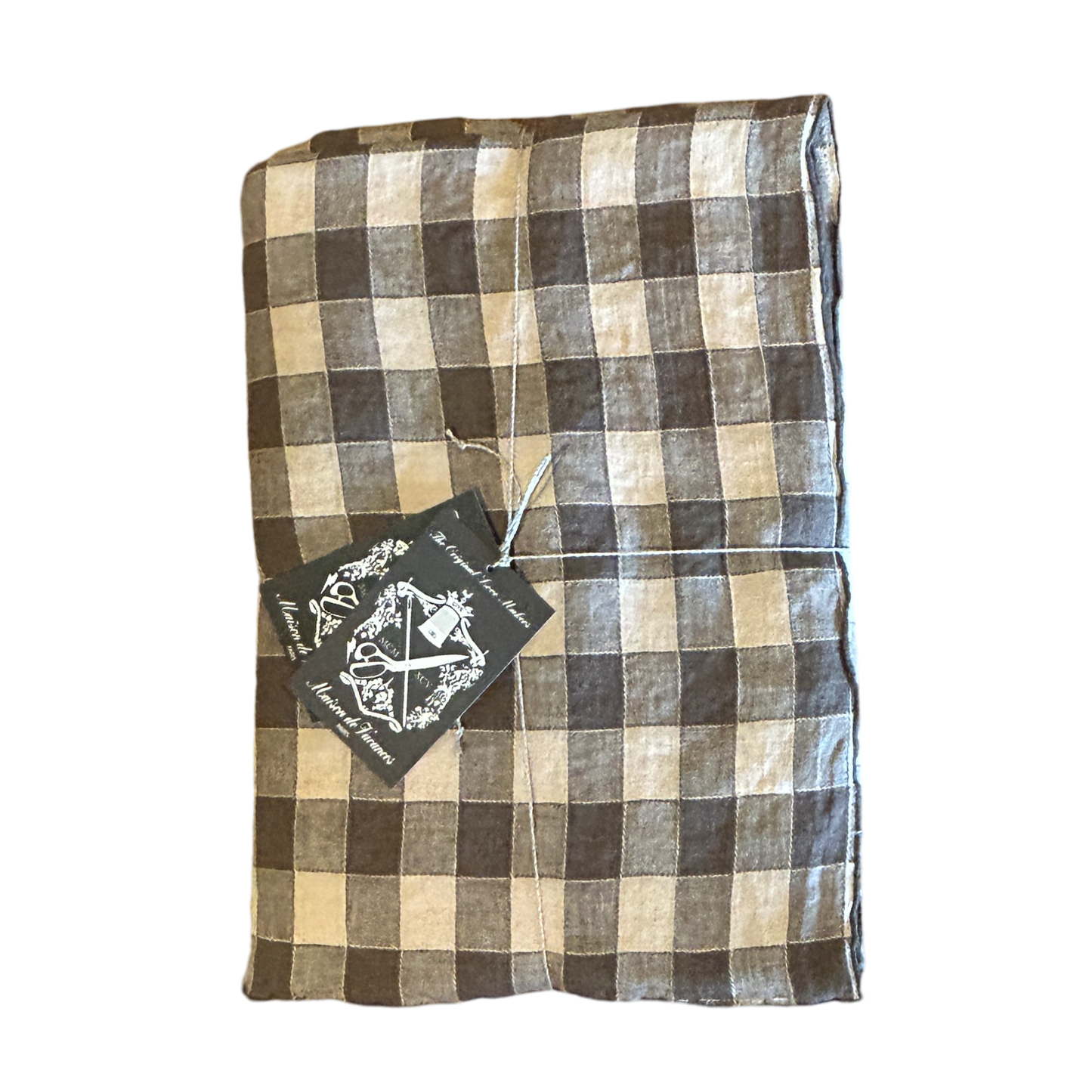 French Linen Vichy Gingham Tablecloth in Bourdon Terre
