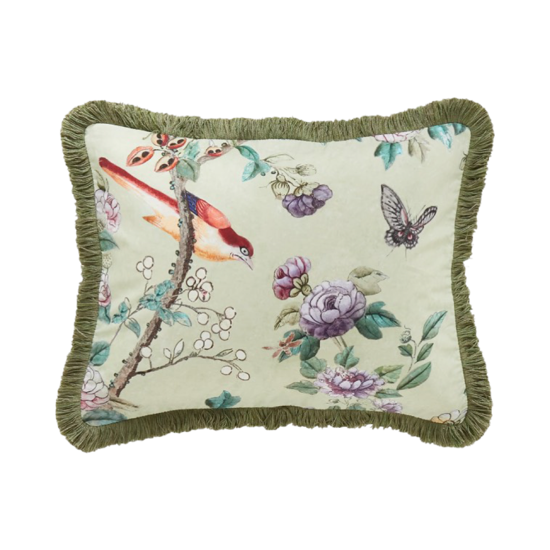 Antoinette Poisson Small Linen Pillow No. 70B 'Canton Green' with Trim