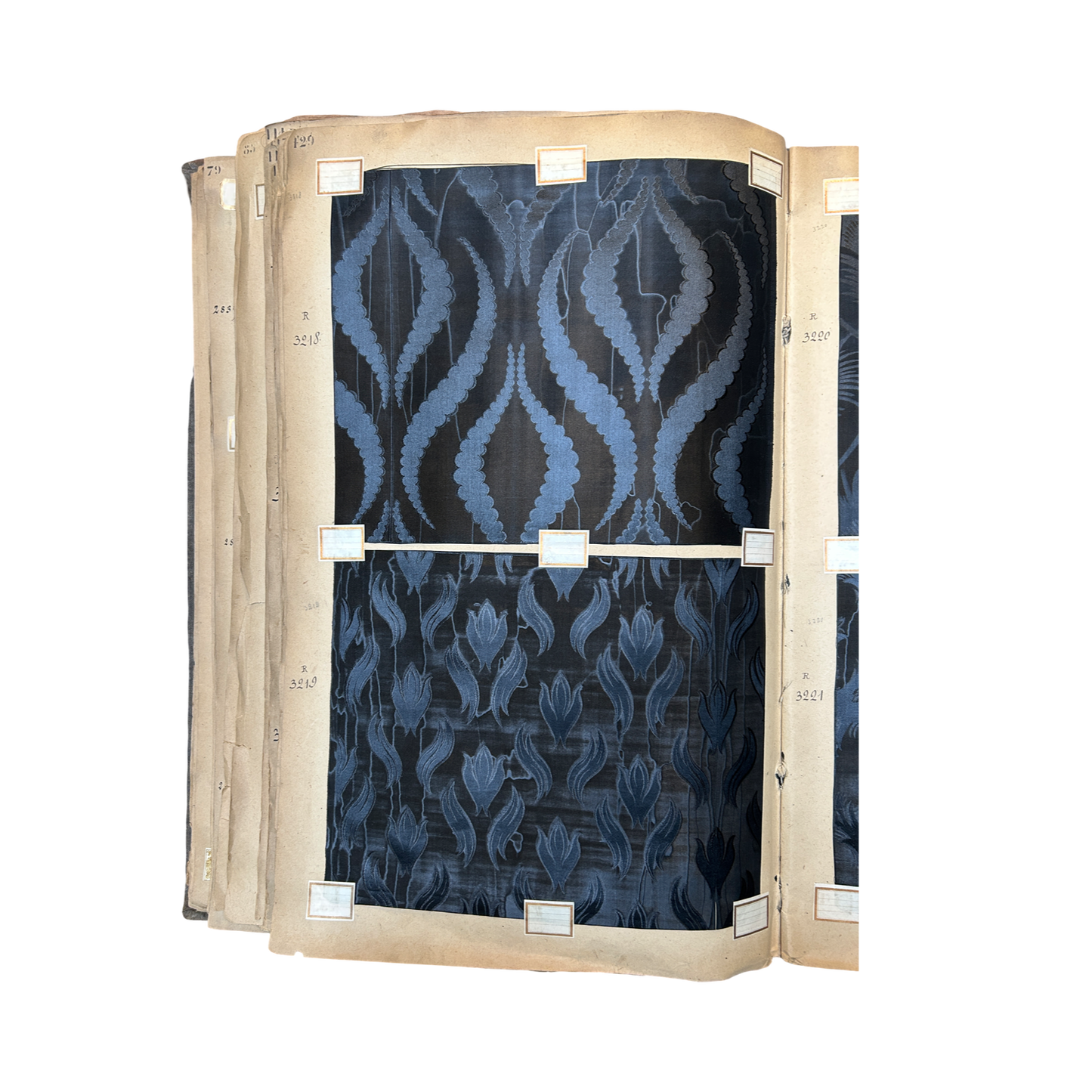 Page No. 128/129 from Antique Fabric Swatch Book, c1900 Lyon, France