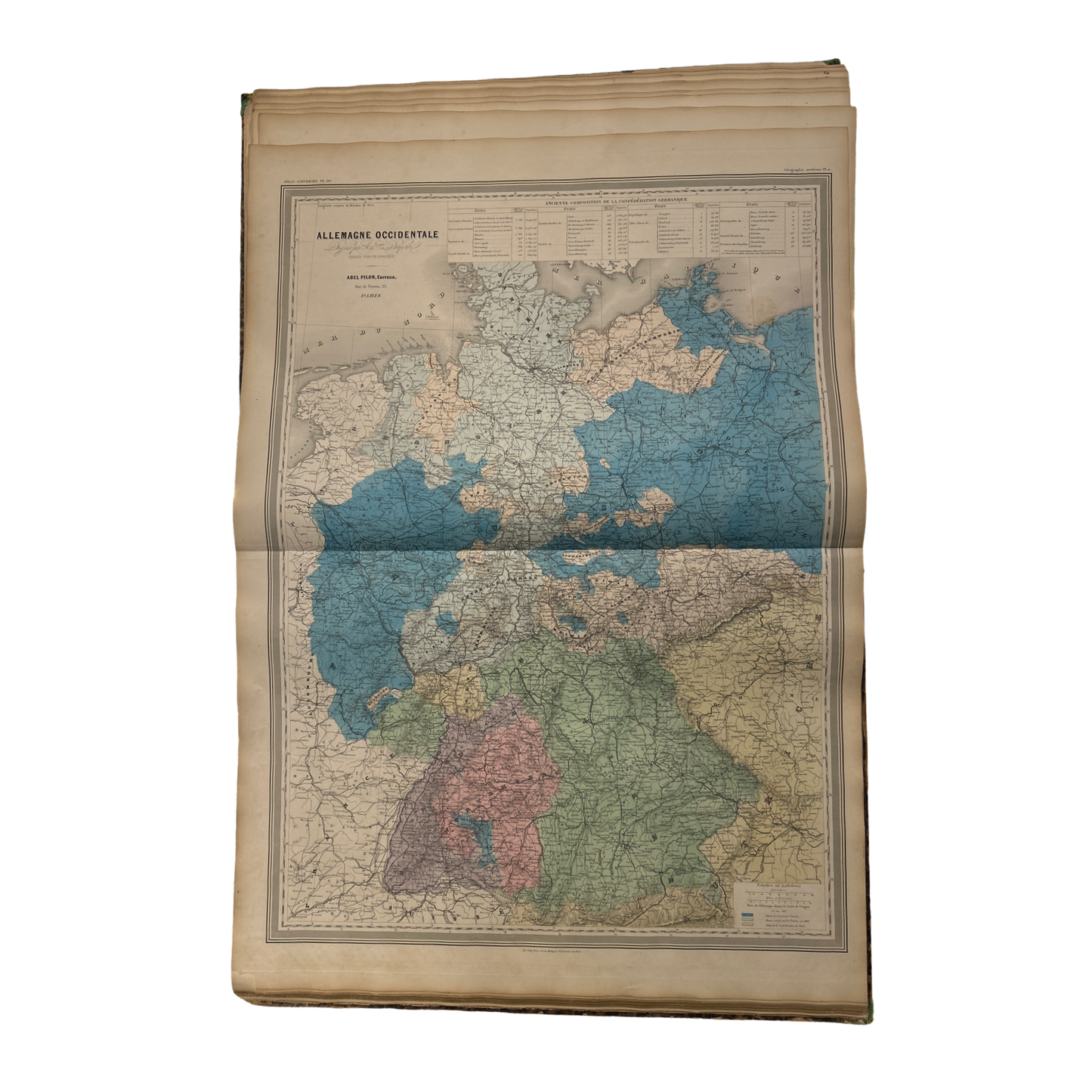 Antique Map c.1845 Allemagne Occidentale