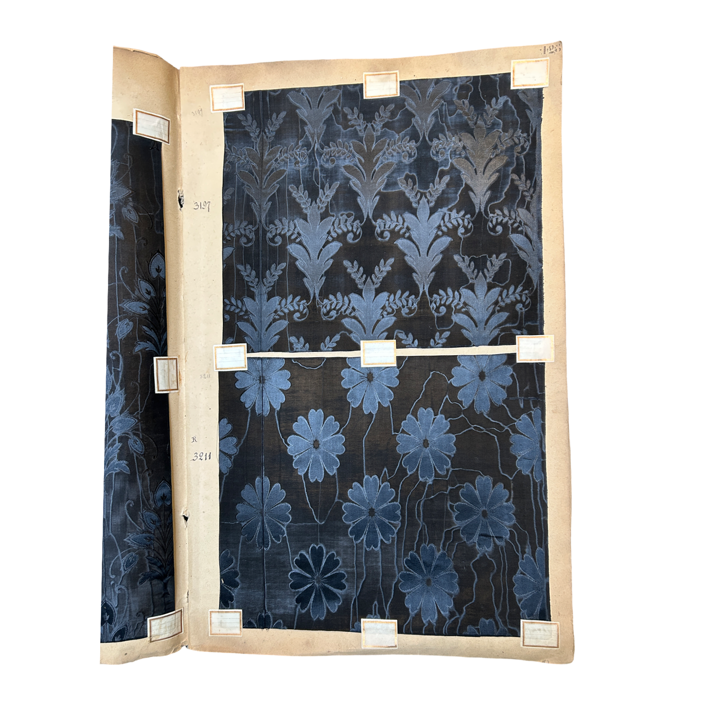 Page No. 128/129 from Antique Fabric Swatch Book, c1900 Lyon, France