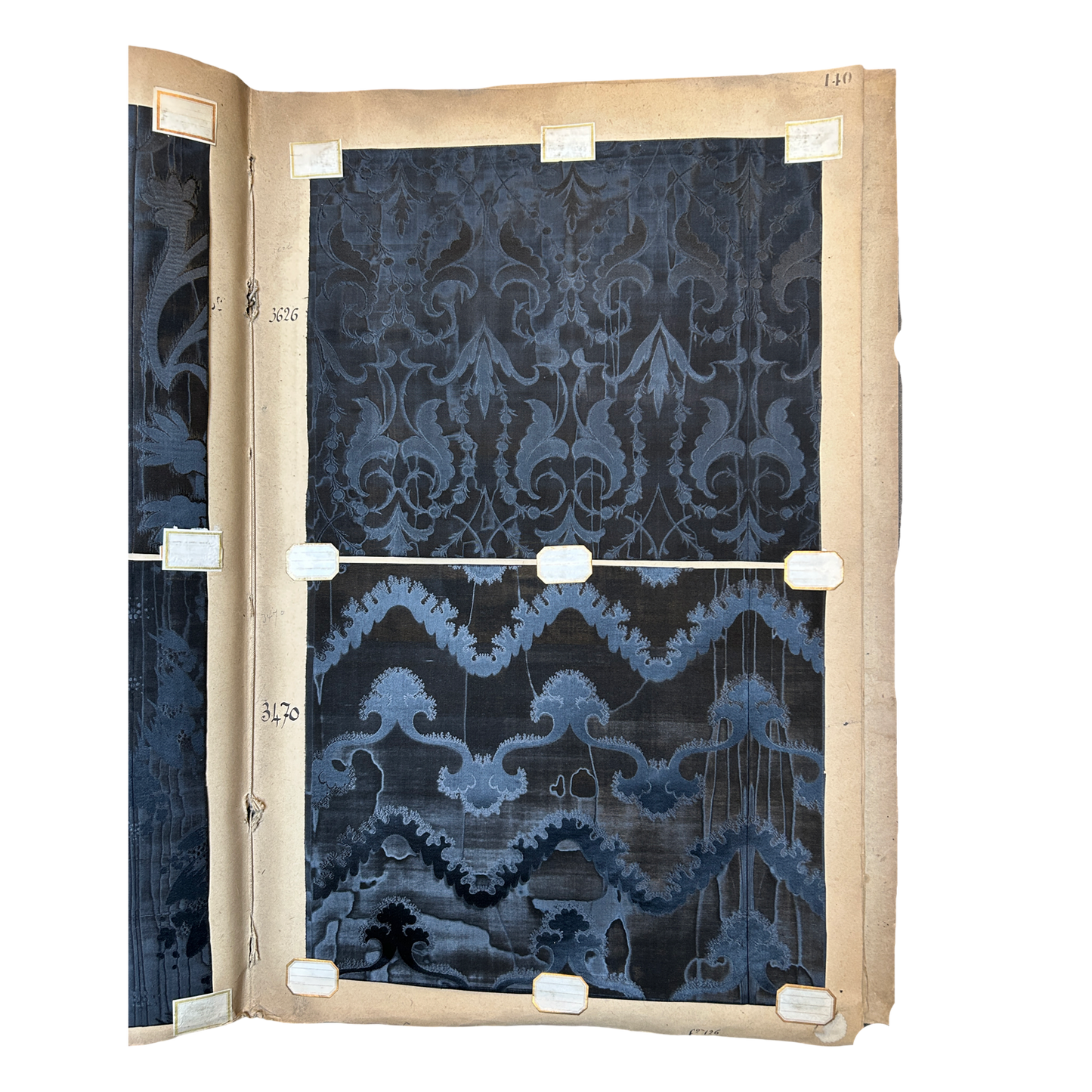 Page No. 140/141 from Antique Fabric Swatch Book, c1900 Lyon, France