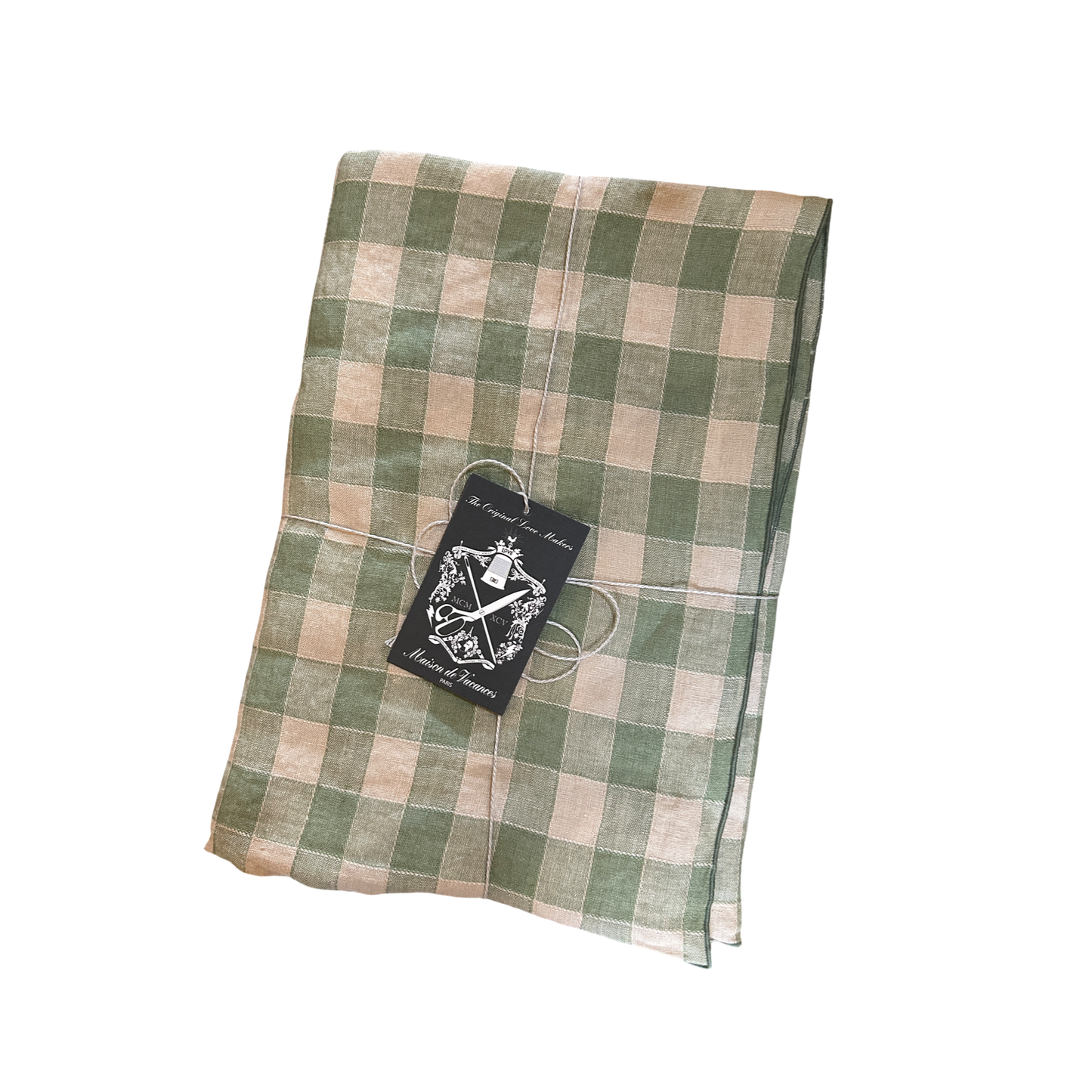 French Linen Vichy Gingham Tablecloth in Bourdon Sauge Green
