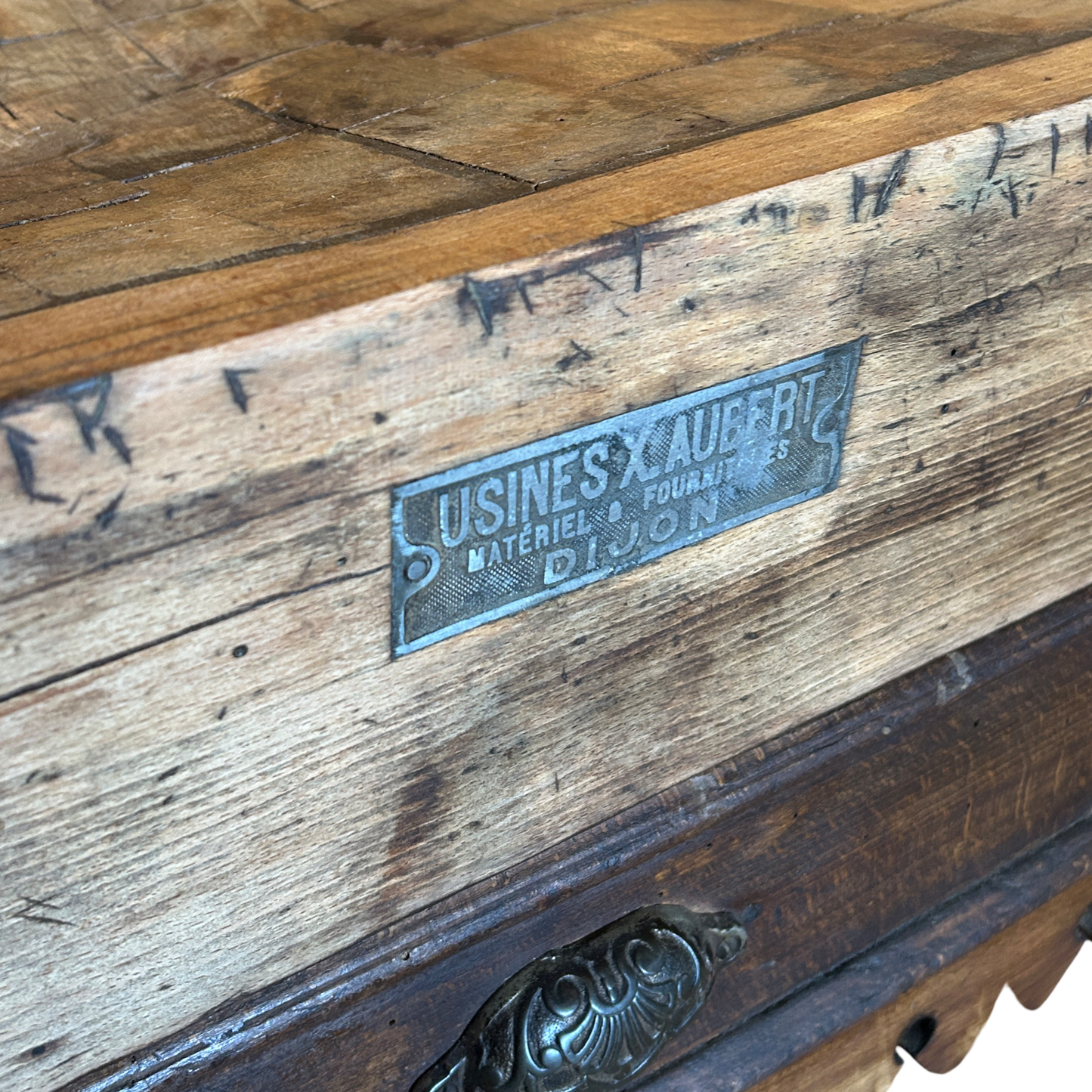 Antique French Butcher Block, Dijon c1910