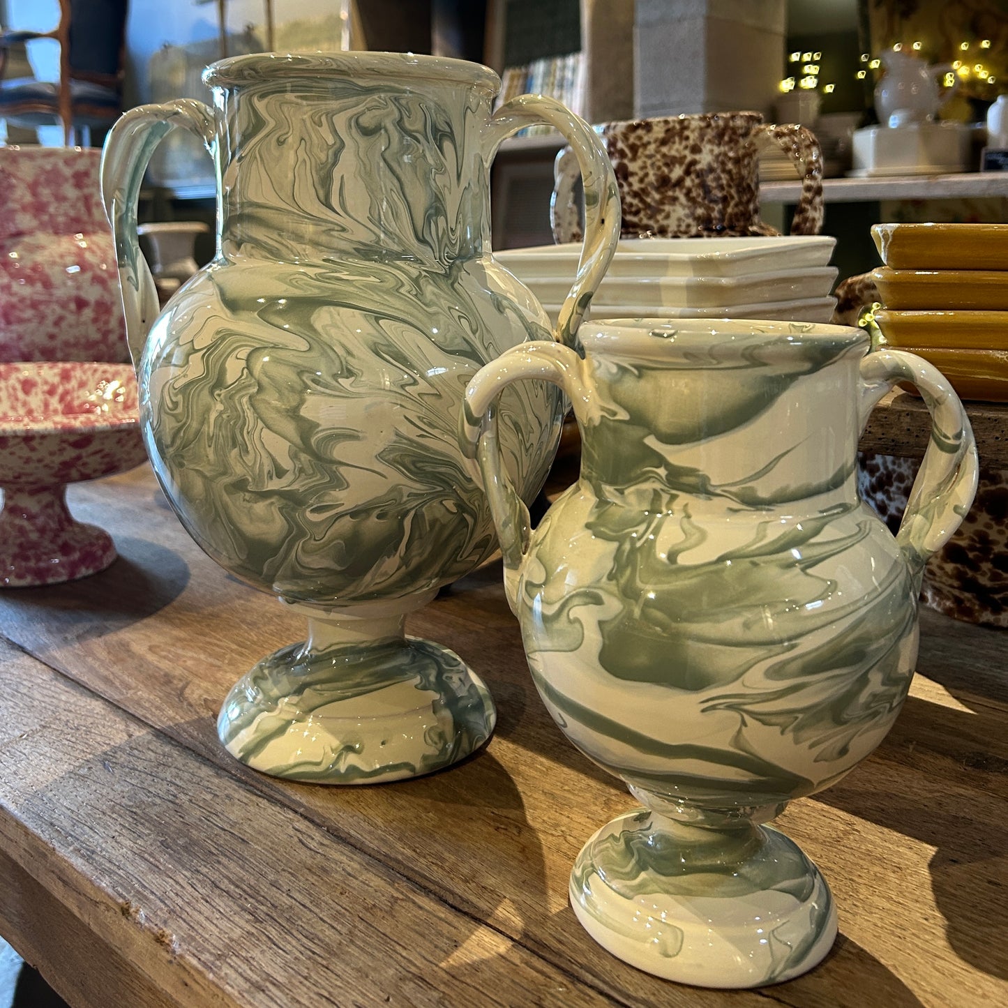 The Giardino Footed Vase in Marbled Green