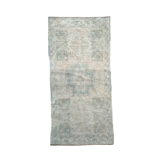 Vintage Turkish Oushak Rug, muted beige/blue/green 2’ x 3’