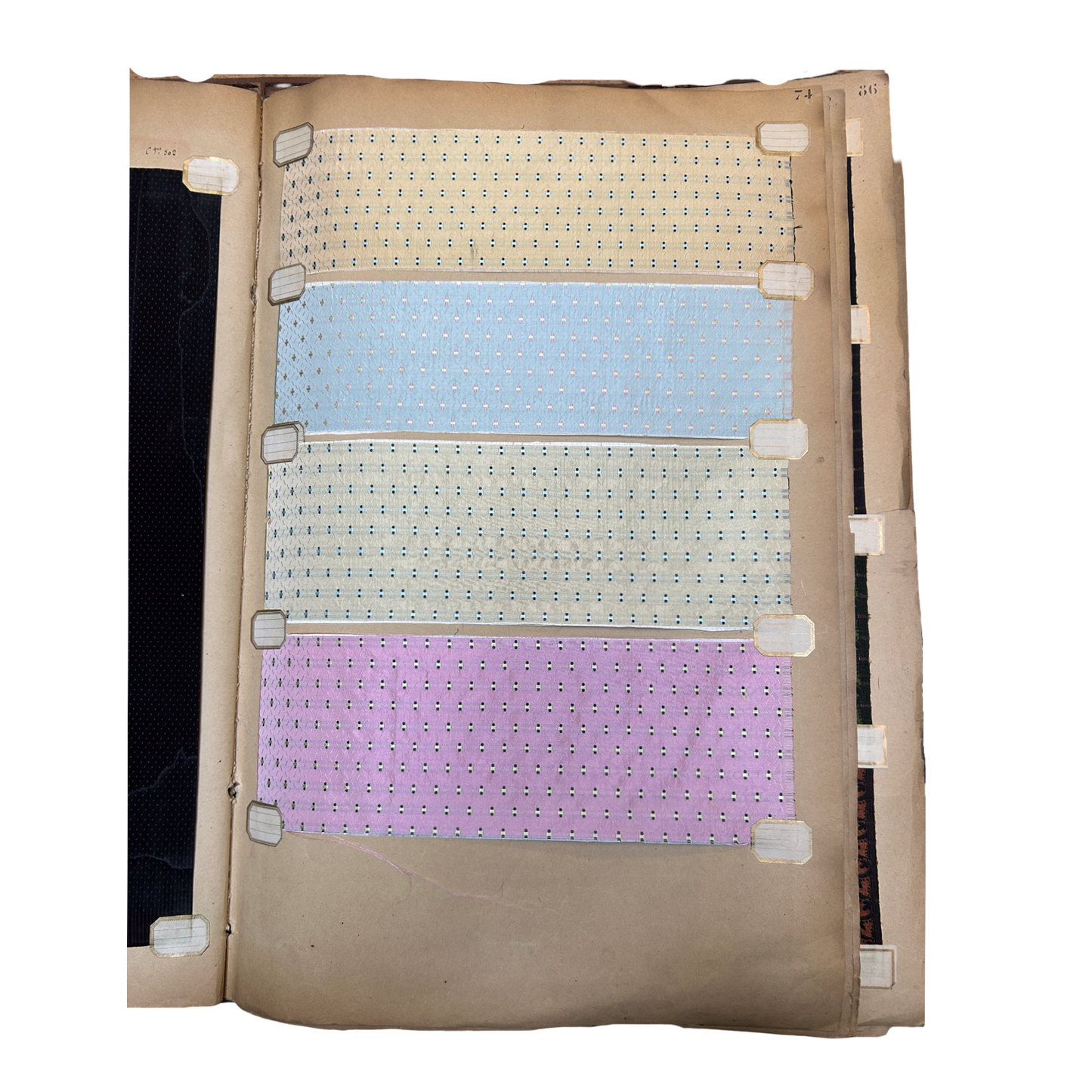 Page No. 74/75 from Antique Fabric Swatch Book, c1900 Lyon, France
