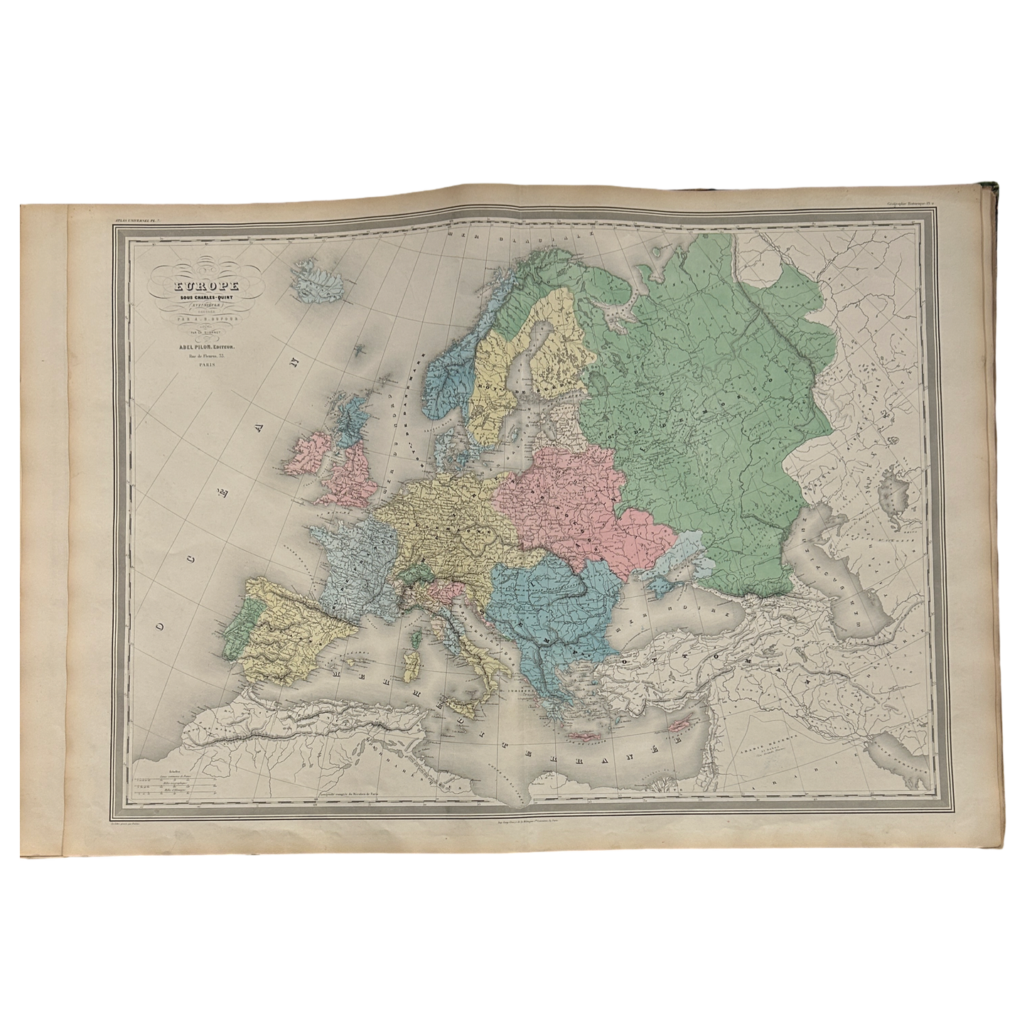 Antique Map c.1845 Europe sous Charles - Quint