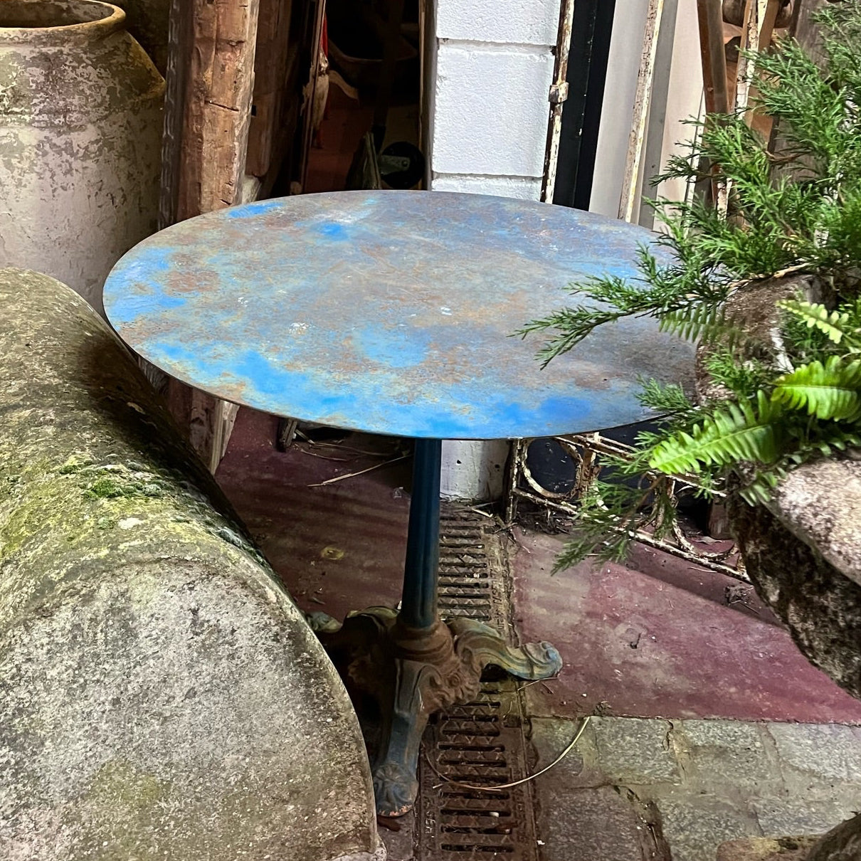Antique French blue gueridon metal table