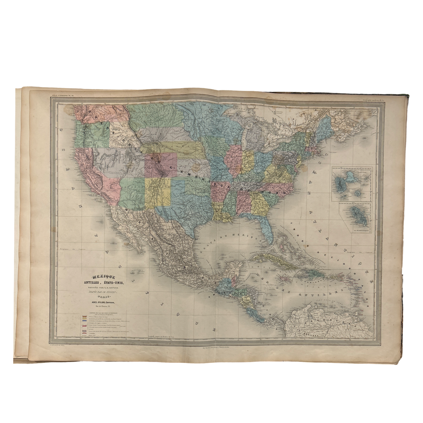 Antique Map c.1845 Mexique, Antilles, États-Unis