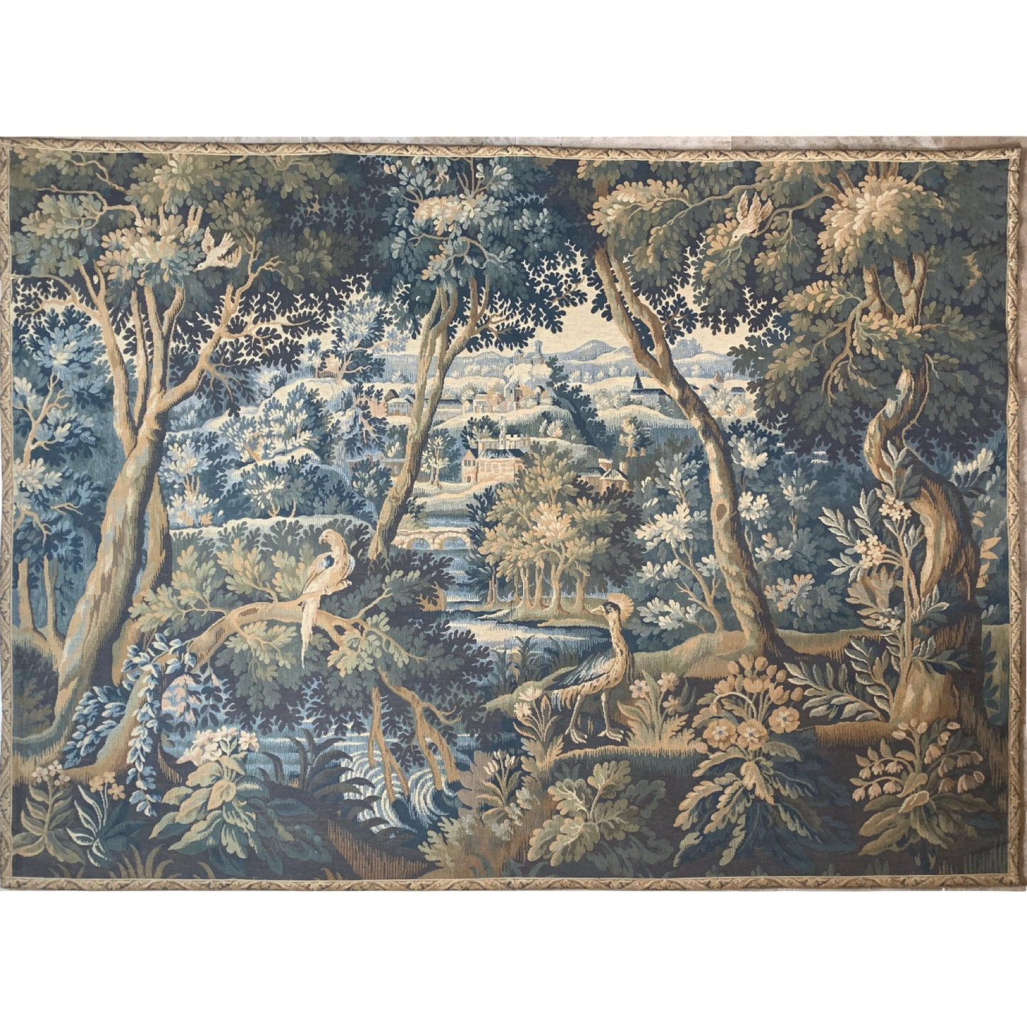 Vintage French Verdure tapestry, 54.75"H x 75"W