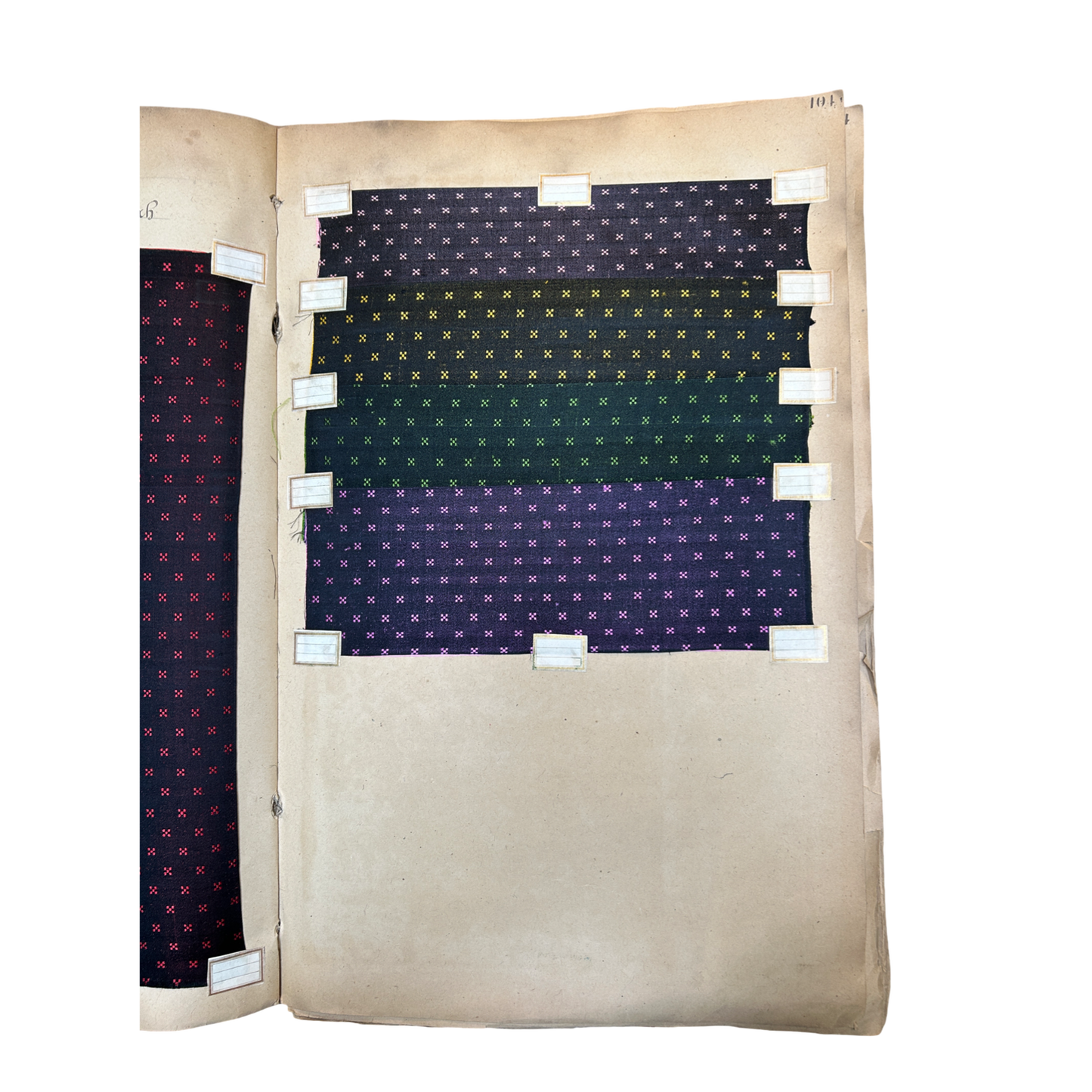 Page No. 104/105 from Antique Fabric Swatch Book, c1900 Lyon, France