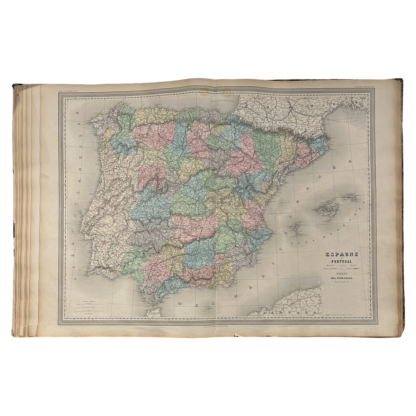 Antique Map c.1845 Espagne & Portugal