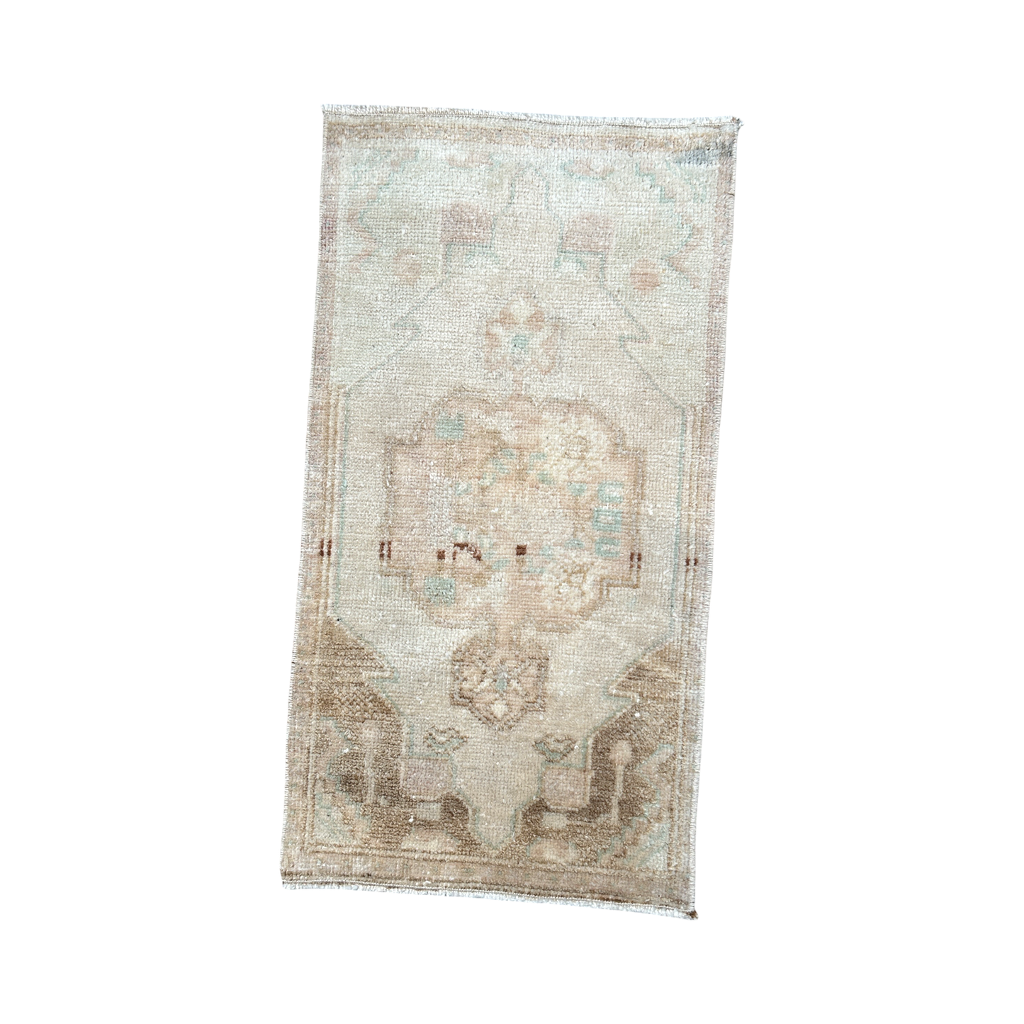 Vintage Turkish Oushak Rug, light muted beige 17” x 33.5”