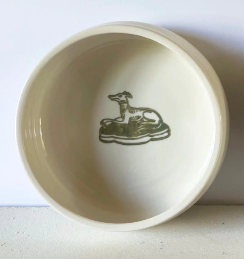 John Julian Porcelain Dog Bowl, Large, Green Hound