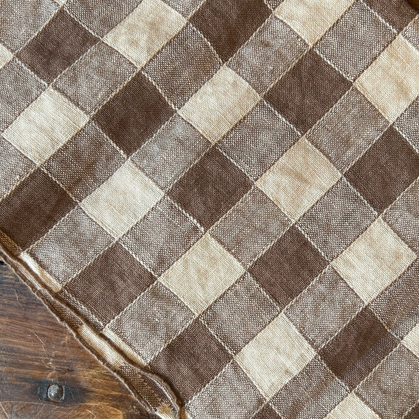 French Linen Vichy Gingham Tablecloth in Noisette