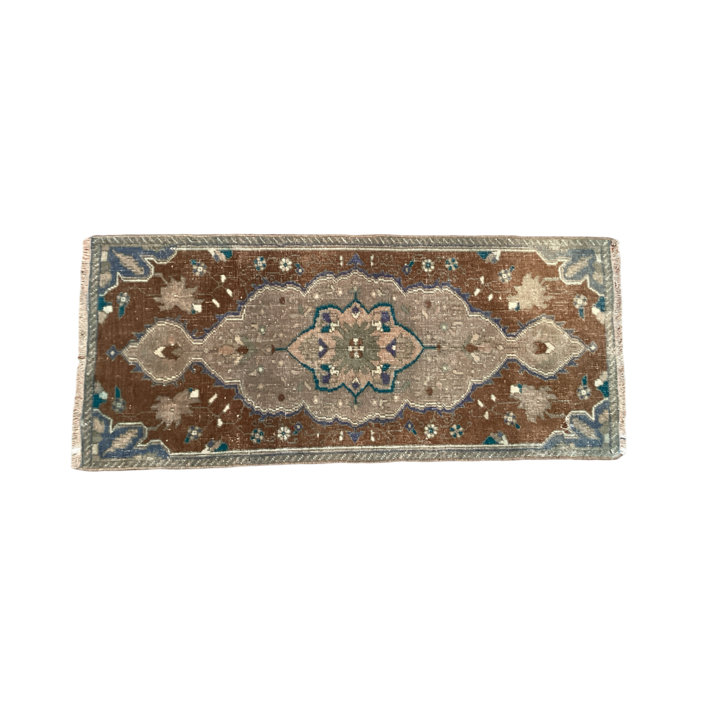 Vintage Turkish Oushak 2’ x 4’ Rug Brown/Teal