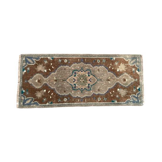 Vintage Turkish Oushak 2’ x 4’ Rug Brown/Teal