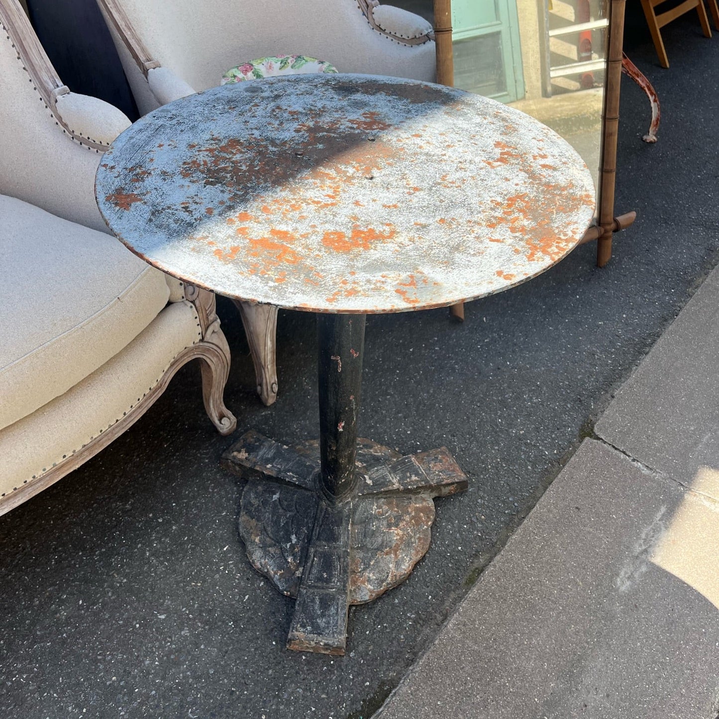 Antique French Art Deco metal bistro table, c1920