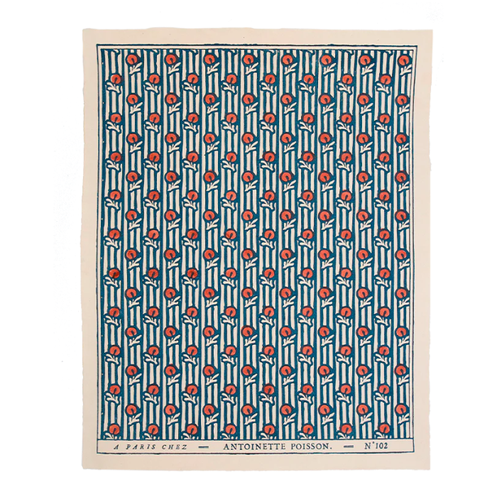Antoinette Poisson Domino Paper No. 102A "Cerises" Blue and Red