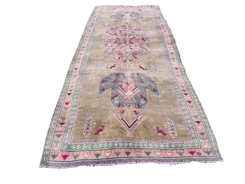 Vintage Oushak Rug, Pinks, 5.2x13.3 feet