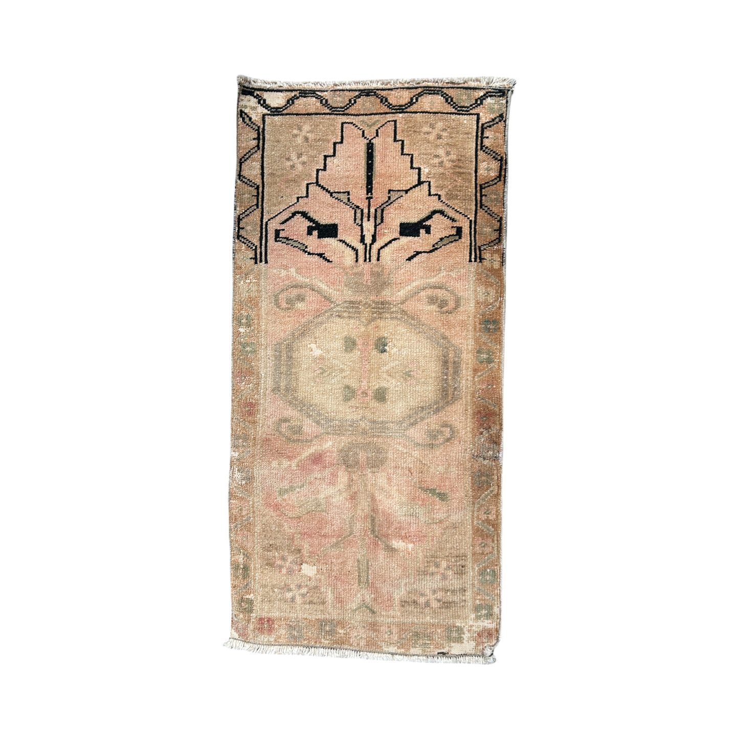 Vintage Turkish Oushak Rug, muted pink/peach 18.5” x 39”